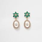 River Island Womens Gold Tone Emerald Faux Pearl Dangle Earrings