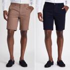 River Island Mens And Tan Slim Fit Chino Shorts 2 Pack