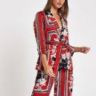 River Island Womens Floral Print Belted Ruched Blazer