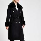 River Island Womens Petite Faux Fur Collar Tie Waist Coat