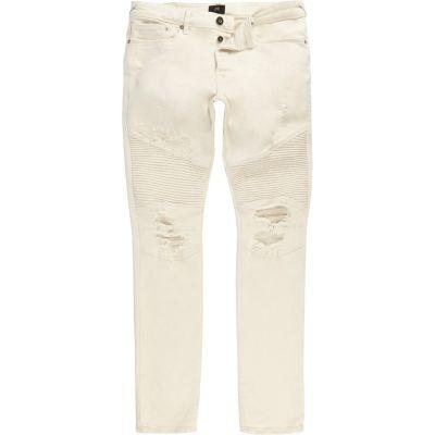 River Island Mens White Biker Panel Sid Skinny Jeans