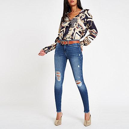 River Island Womens Ripped Mid Rise Molly Jeggings