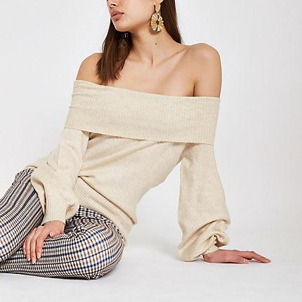 River Island Womens Bardot Long Sleeve Knitted Jumper