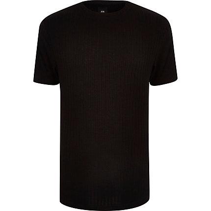 River Island Mens Ribbed Curve Hem Muscle Fit T-shirt