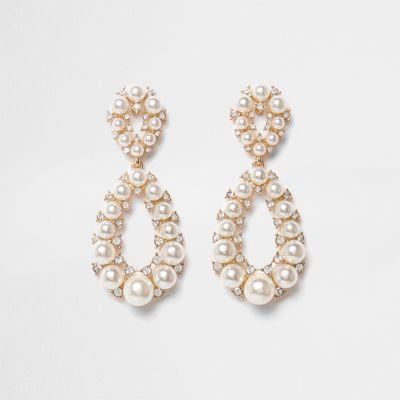 River Island Womens Gold Tone Faux Pearl Teardrop Earrings