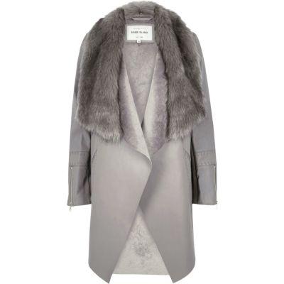 River Island Womens Faux Fur Trim Waterfall Jacket
