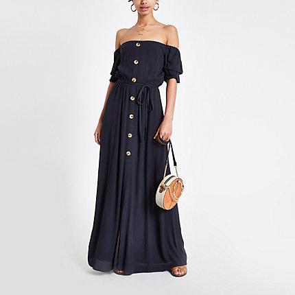 River Island Womens Bardot Button Through Maxi Dress