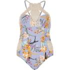 River Island Womens Floral Lace Strappy Back Swimsuit