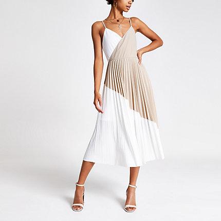 River Island Womens Colour Block Pleated Midi Dress