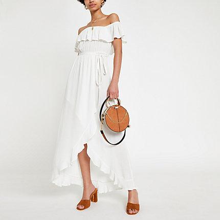 River Island Womens White Bardot Maxi Dress