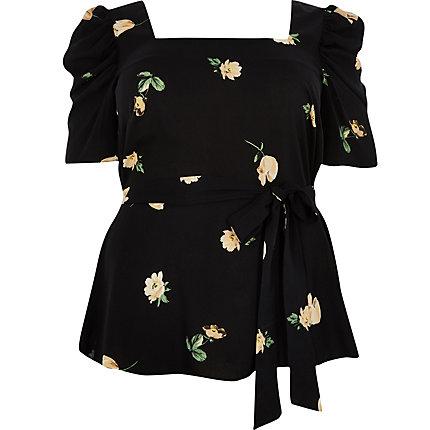 River Island Womens Plus Floral Puff Sleeve Top