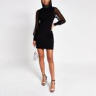 River Island Womens Bodycon High Neck Sheer Sleeve Dress