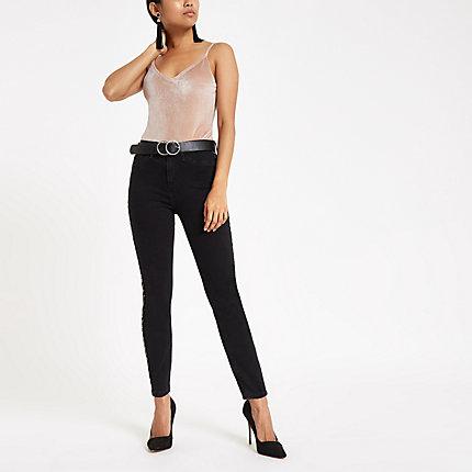 River Island Womens Petite Velvet V Neck Cami Bodysuit