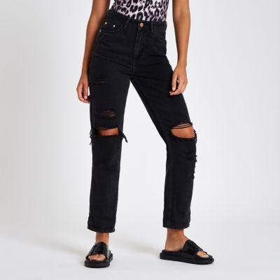 River Island Womens High Rise Mom Fit Ripped Jeans