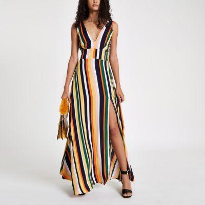 River Island Womens Stripe Tie Back Plunge Maxi Dress