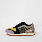 River Island Womens Gold Multicolour Texured Runner Sneakers