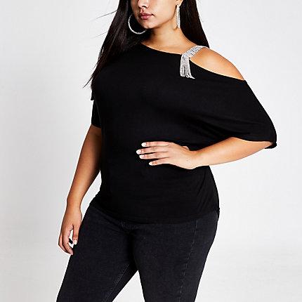 River Island Womens Plus One Shoulder Diamante Strap Top