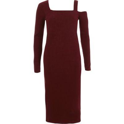 River Island Womens Ribbed Square Neck Bodycon Dress
