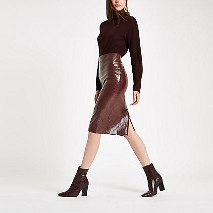 River Island Womens Vinyl Back Split Pencil Skirt
