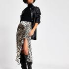 River Island Womens Leopard Print Twisted Satin Midi Skirt