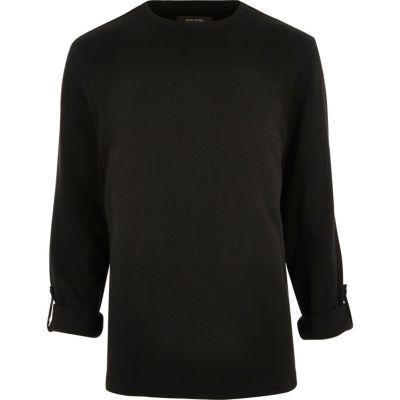 River Island Mensblack Airtex Long Sleeve T-shirt