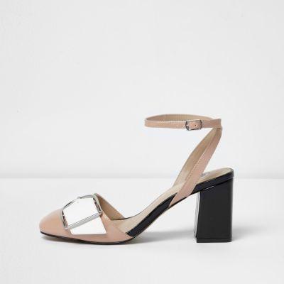 River Island Womens Nude Ankle Strap Buckle Block Heels