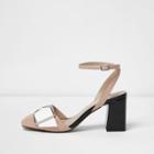 River Island Womens Nude Ankle Strap Buckle Block Heels
