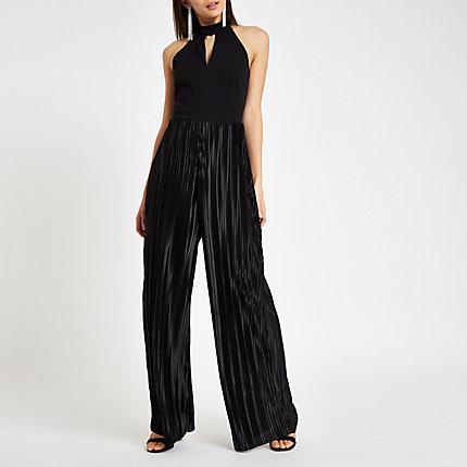 River Island Womens Halter Neck Wide Leg Plisse Jumpsuit