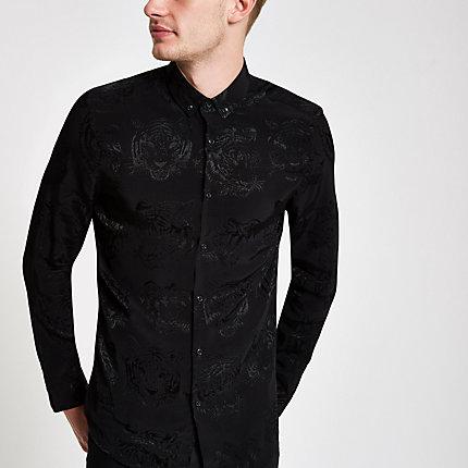 River Island Mens Tiger Print Button-down Collar Shirt