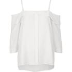 River Island Womens White Placket Cold Shoulder Top