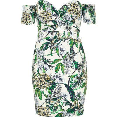 River Island Womens Petite Floral Print Bardot Midi Dress