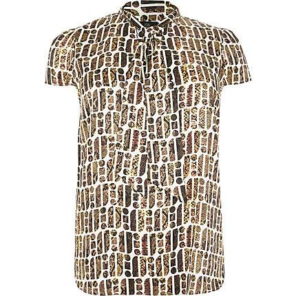 River Island Womens Plus Ri Print Tie Neck Blouse