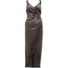 River Island Womens Silver Velvet Ruched Wrap Dress