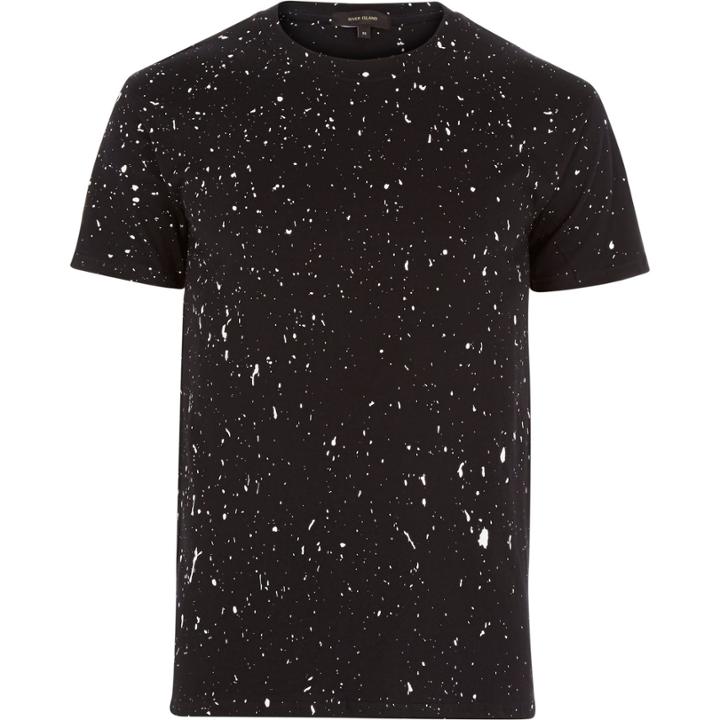 River Island Mensblack Paint Splatter T-shirt