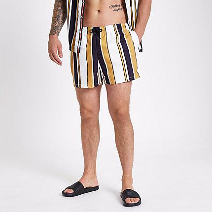 River Island Mens White Stripe Skinny Fit Swim Trunks