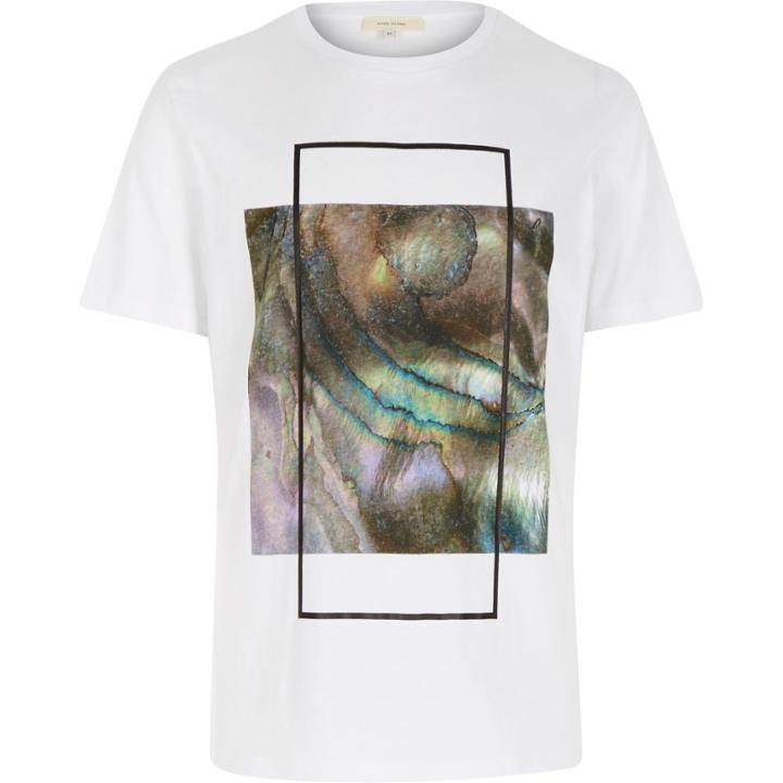River Island Menswhite Iridescent Box Print T-shirt