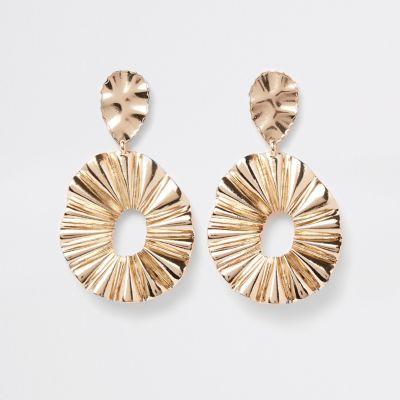River Island Womens Gold Tone Ridged Oval Hoop Drop Earrings