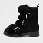 River Island Womens Faux Fur Buckle Chunky Boots