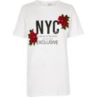 River Island Womens White 'nyc' Print Floral Appliqu T-shirt