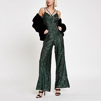 River Island Womens Sequin Cami Strap Jumpsuit