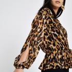 River Island Womens Leopard Print Pleated Wrap Top