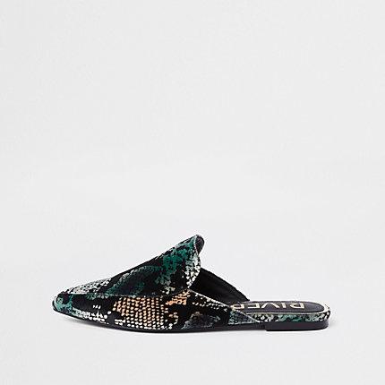River Island Womens Snake Print Pointed Toe Backless Loafers