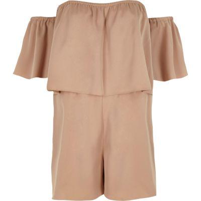 River Island Womens Petite Blush Layer Bardot Romper