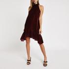 River Island Womens Velvet Halter Neck Frill Swing Dress