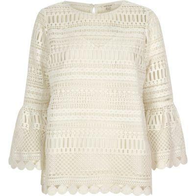 River Island Womens White Lace Bell Sleeve Tunic Top