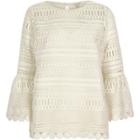 River Island Womens White Lace Bell Sleeve Tunic Top