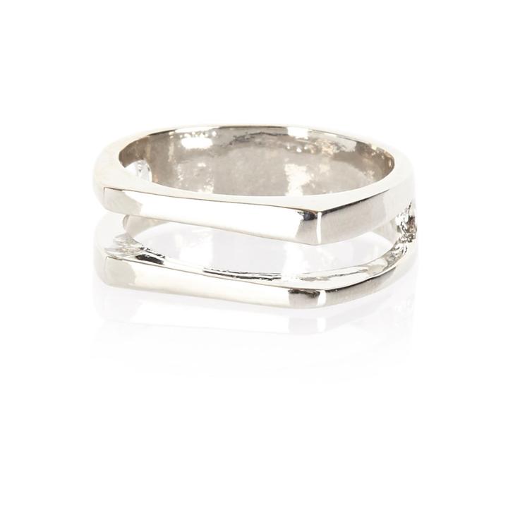 River Island Menssilver Tone Double Row Ring