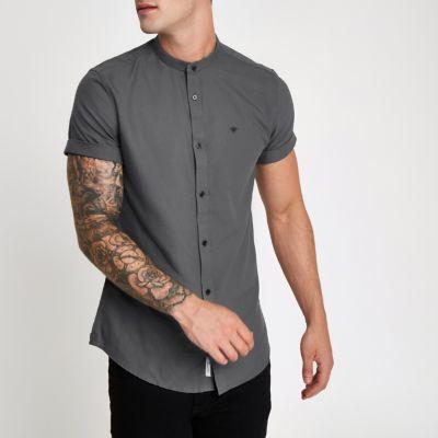 River Island Mens Wasp Embroidered Grandad Oxford Shirt