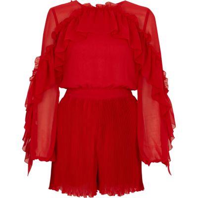 River Island Womens Chiffon Frill Pleated Romper