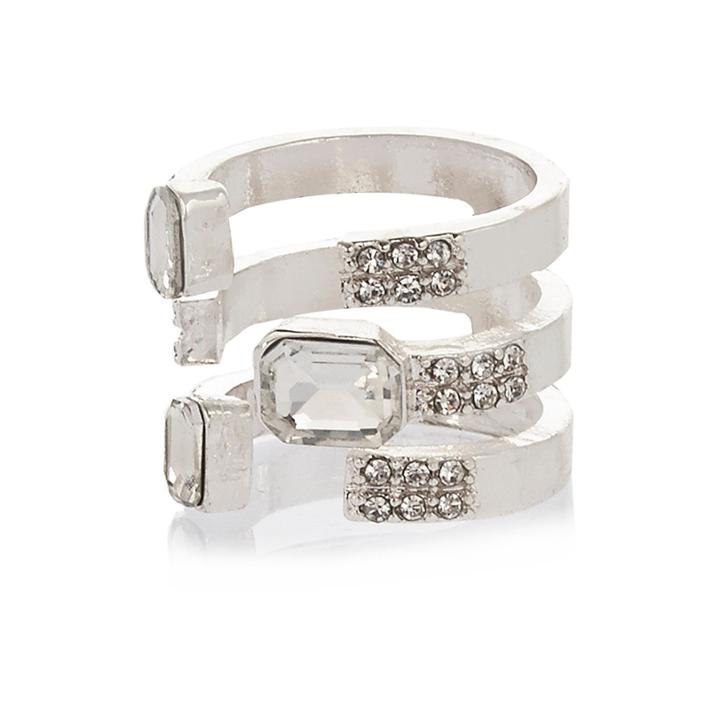 River Island Womens Silver Tone Encrusted Three Row Ring